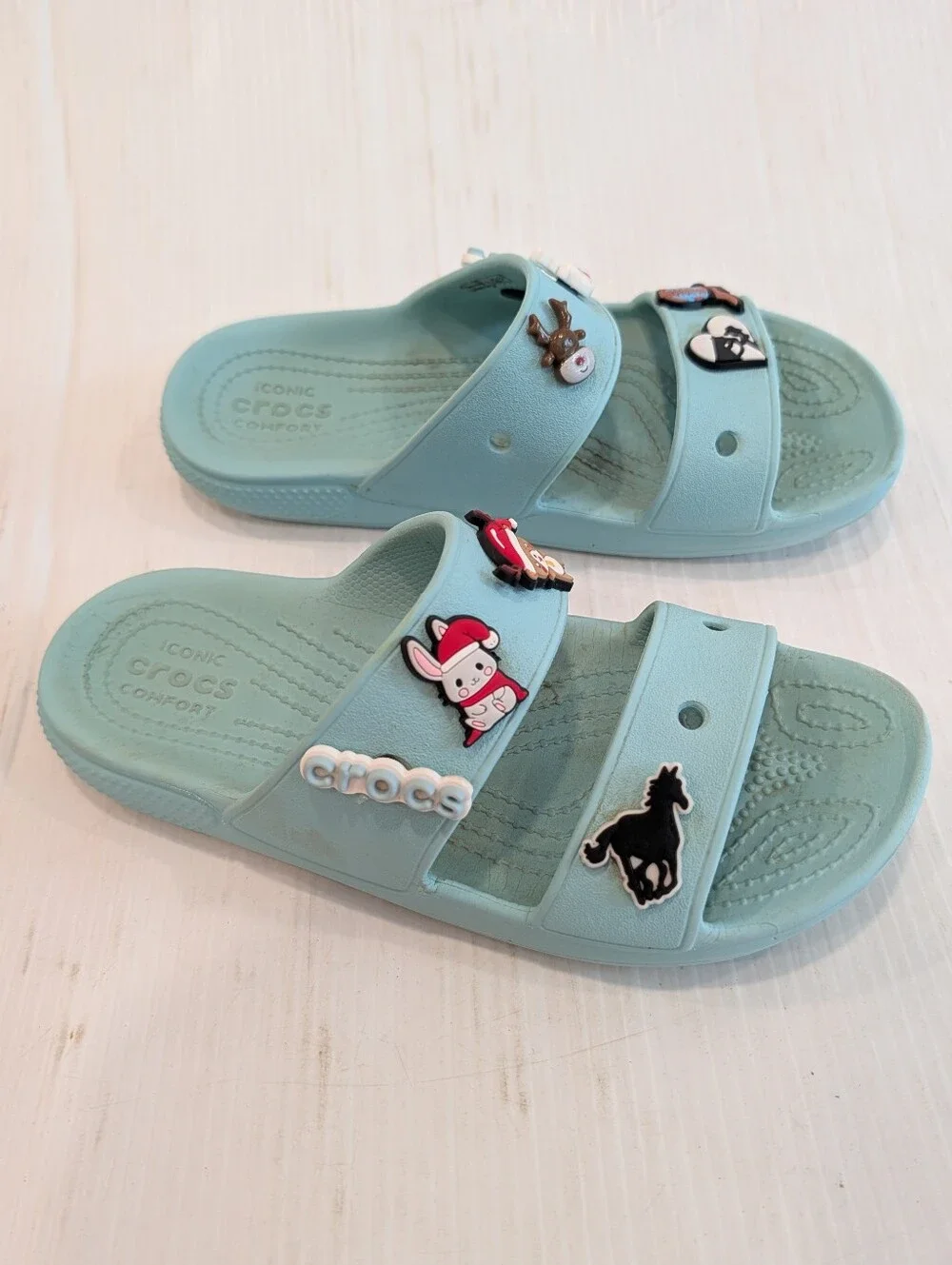 CROCS Light Blue Slide Sandals with Charms Size 7 Women's